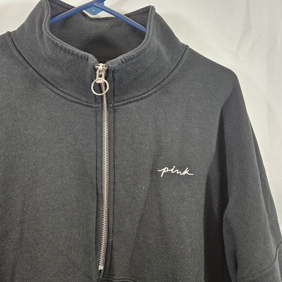 Victoria's Secret PINK 1/4 Zip Sweatshirt Medium Spellout Pullover Fleece - Picture 2 of 6